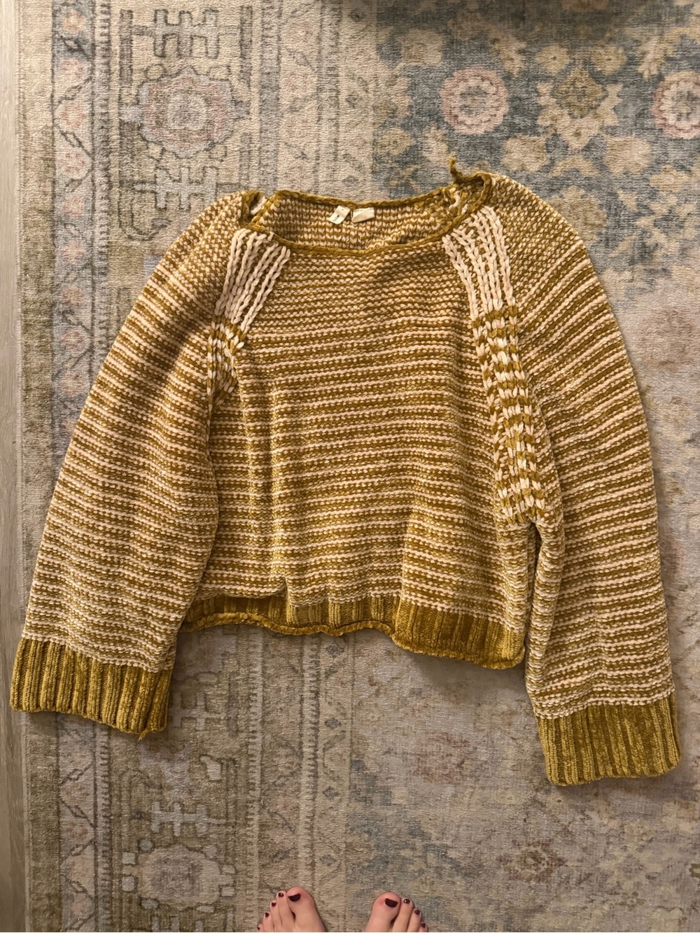 Anthropologie Women's Chunky Chenille-like Mustard Knit Sweater